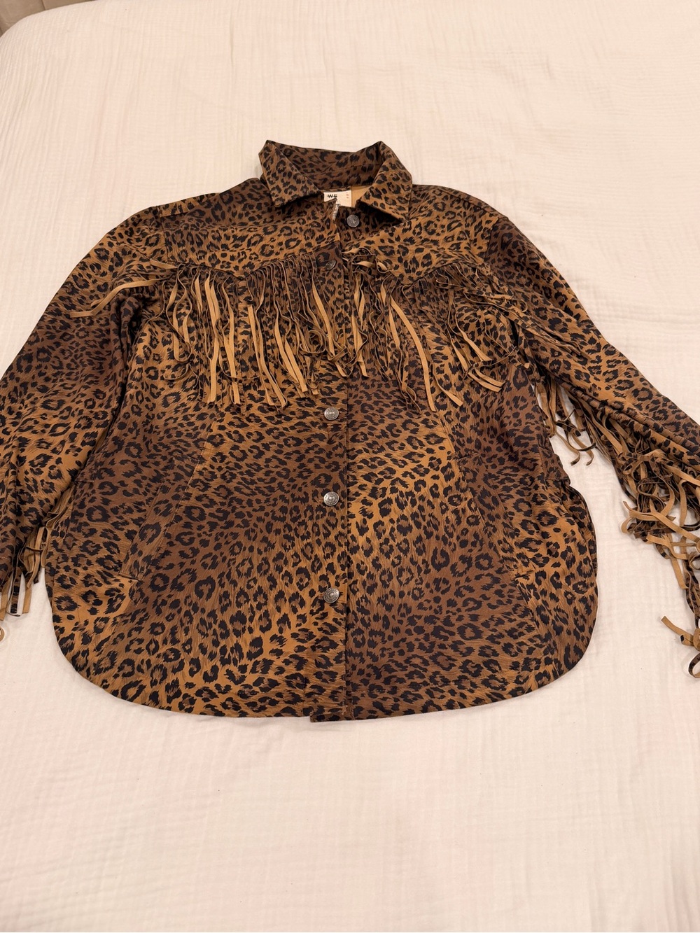 Free People Leopard Fringe Utility Jacket - Tan & Black